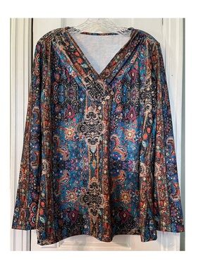 Source Unknown Blue Multi Paisley V-Neck Long Sleeve Tunic